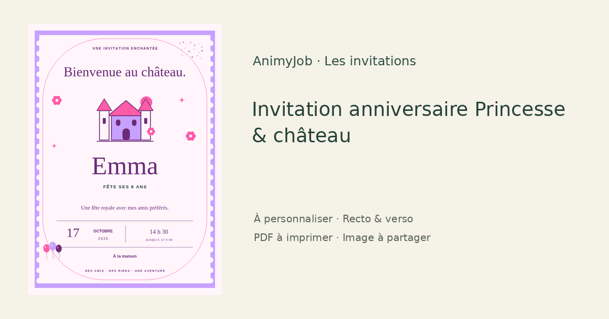 Exemple d’invitation anniversaire princesse gratuite à personnaliser