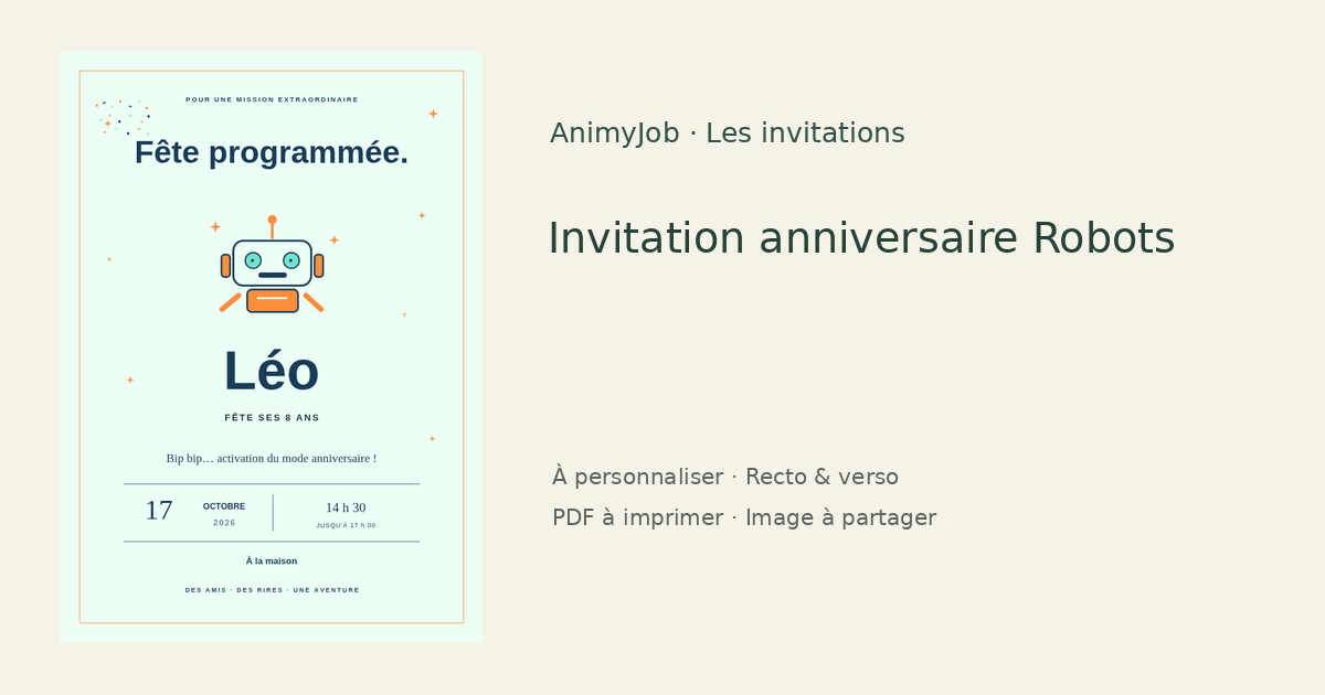 Exemple d’invitation anniversaire robot gratuite à personnaliser
