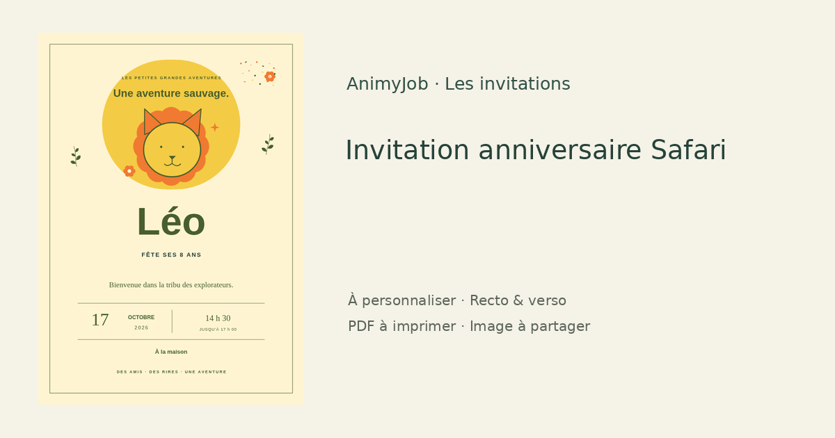 Exemple d’invitation anniversaire safari gratuite à personnaliser