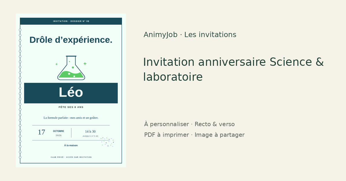 Exemple d’invitation anniversaire science gratuite à personnaliser