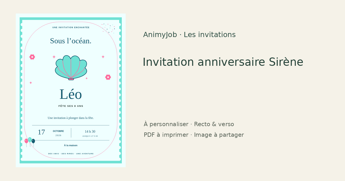 Exemple d’invitation anniversaire sirène gratuite à personnaliser