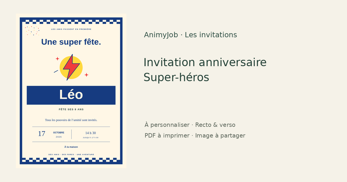 Exemple d’invitation anniversaire super-héros gratuite à personnaliser