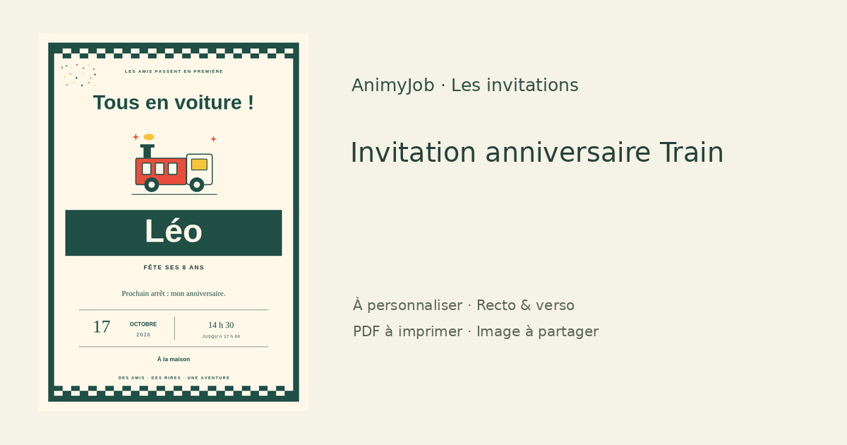 Exemple d’invitation anniversaire train gratuite à personnaliser