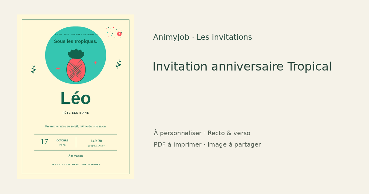 Exemple d’invitation anniversaire tropical gratuite à personnaliser