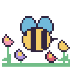 Pixel art Abeille dans le jardin, grille 40 × 40