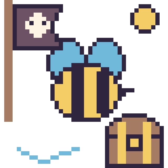 Modèle de pixel art Abeille en aventure pirate sur une grille de 40 par 40 cases