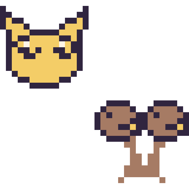 Modèle de pixel art Abra mini et Doduo mini sur une grille de 32 par 32 cases