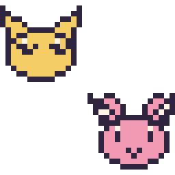 Pixel art Abra mini et Écrémeuh mini, grille 32 × 32