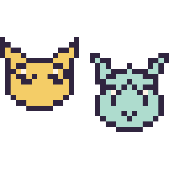 Modèle de pixel art Abra mini et Givrali mini sur une grille de 32 par 32 cases