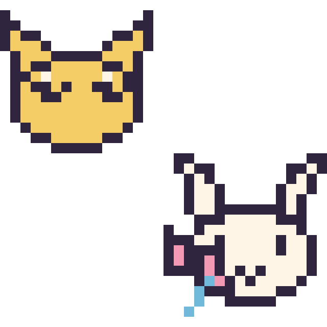 Modèle de pixel art Abra mini et Nymphali mini sur une grille de 32 par 32 cases