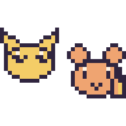 Pixel art Abra mini et Ouisticram mini, grille 32 × 32