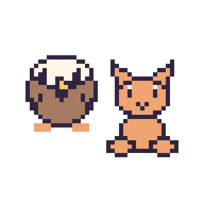 Modèle de pixel art Aigle et Chat assis sur une grille de 48 par 48 cases