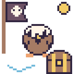 Pixel art Aigle en aventure pirate, grille 40 × 40