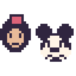 Pixel art Aladdin mini et Mickey mini, grille 32 × 32