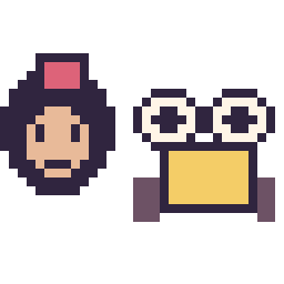 Pixel art Aladdin mini et Wall-E mini, grille 32 × 32