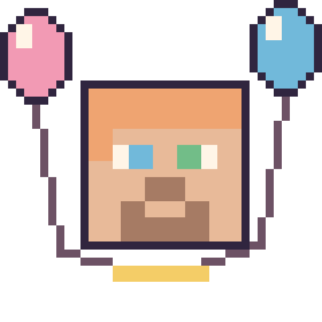 Modèle de pixel art Alex avec des ballons sur une grille de 40 par 40 cases
