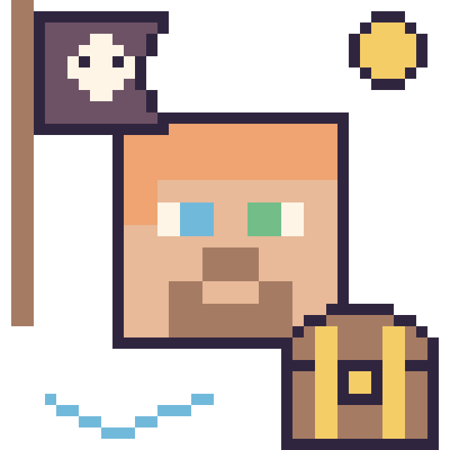 Modèle de pixel art Alex en aventure pirate sur une grille de 40 par 40 cases