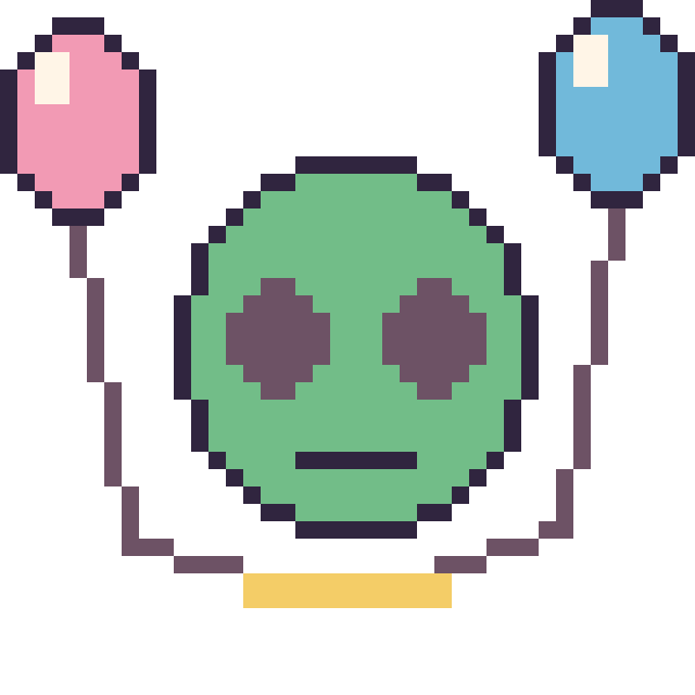 Modèle de pixel art Alien avec des ballons sur une grille de 40 par 40 cases