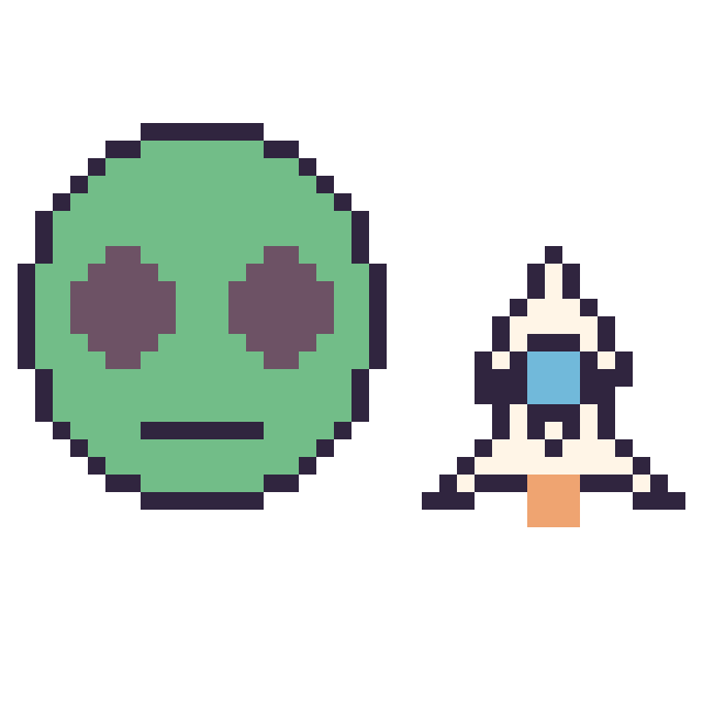 Modèle de pixel art Alien et Fusée kawaii 16 × 16 sur une grille de 40 par 40 cases