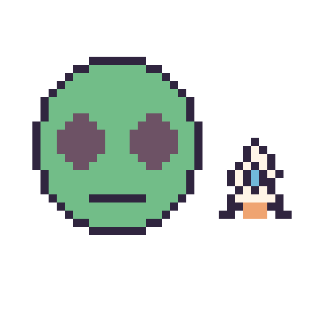 Modèle de pixel art Alien et Fusée simple 10 × 10 sur une grille de 40 par 40 cases