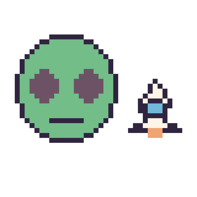 Modèle de pixel art Alien et Fusée simple 12 × 12 sur une grille de 40 par 40 cases