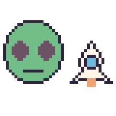 Pixel art Alien et Fusée simple 16 × 16, grille 40 × 40