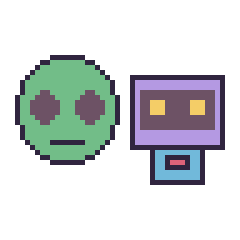 Pixel art Alien et Robot rétro, grille 48 × 48