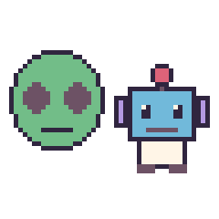 Pixel art Alien et Robot, grille 48 × 48