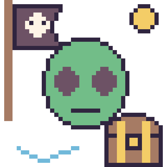 Modèle de pixel art Alien en aventure pirate sur une grille de 40 par 40 cases