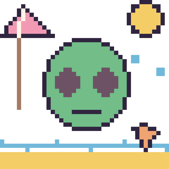 Modèle de pixel art Alien à la plage sur une grille de 40 par 40 cases