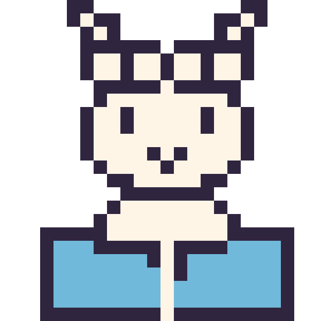 Modèle de pixel art Alpaga avec un livre sur une grille de 24 par 24 cases