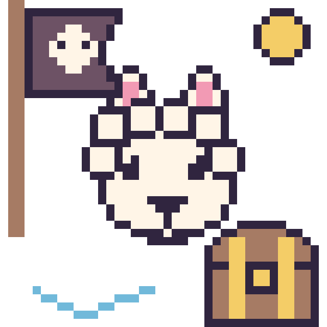 Modèle de pixel art Alpaga en aventure pirate sur une grille de 40 par 40 cases