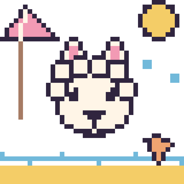 Modèle de pixel art Alpaga à la plage sur une grille de 40 par 40 cases