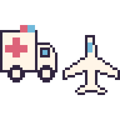 Pixel art Ambulance et Avion, grille 48 × 48