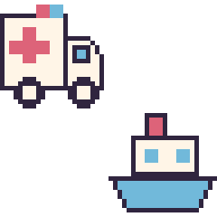 Pixel art Ambulance et Bateau, grille 48 × 48