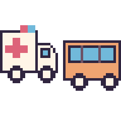 Pixel art Ambulance et Bus, grille 48 × 48