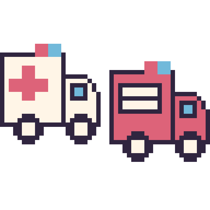 Modèle de pixel art Ambulance et Camion de pompier sur une grille de 48 par 48 cases