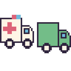 Pixel art Ambulance et Camion poubelle, grille 48 × 48