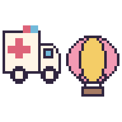 Pixel art Ambulance et Montgolfière, grille 48 × 48