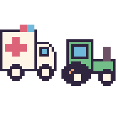Pixel art Ambulance et Tracteur, grille 48 × 48