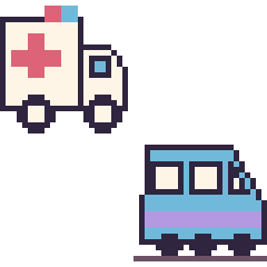 Pixel art Ambulance et Train, grille 48 × 48