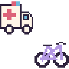 Pixel art Ambulance et Vélo, grille 48 × 48