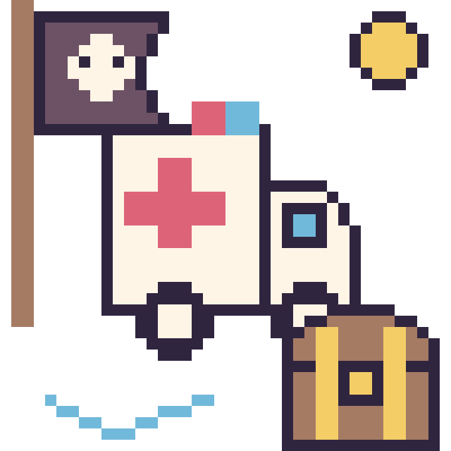 Modèle de pixel art Ambulance en aventure pirate sur une grille de 40 par 40 cases