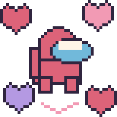 Pixel art Among Us avec des cœurs, grille 40 × 40