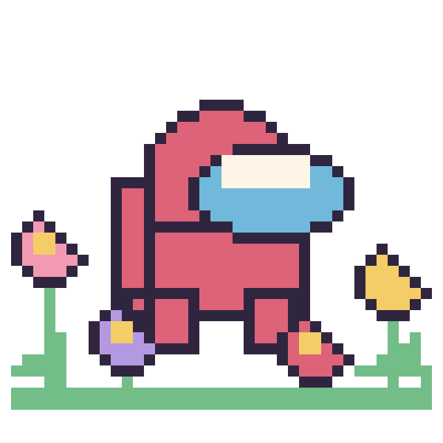 Modèle de pixel art Among Us dans le jardin sur une grille de 40 par 40 cases
