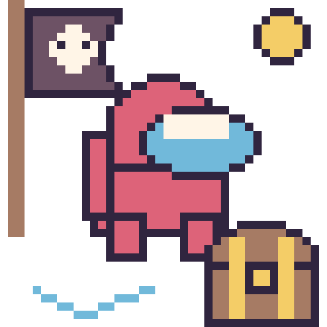 Modèle de pixel art Among Us en aventure pirate sur une grille de 40 par 40 cases