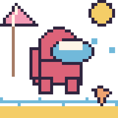 Pixel art Among Us à la plage, grille 40 × 40