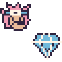 Pixel art Amy mini et Diamant kawaii 16 × 16, grille 32 × 32