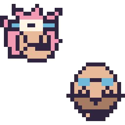 Pixel art Amy mini et Dr Eggman mini, grille 32 × 32