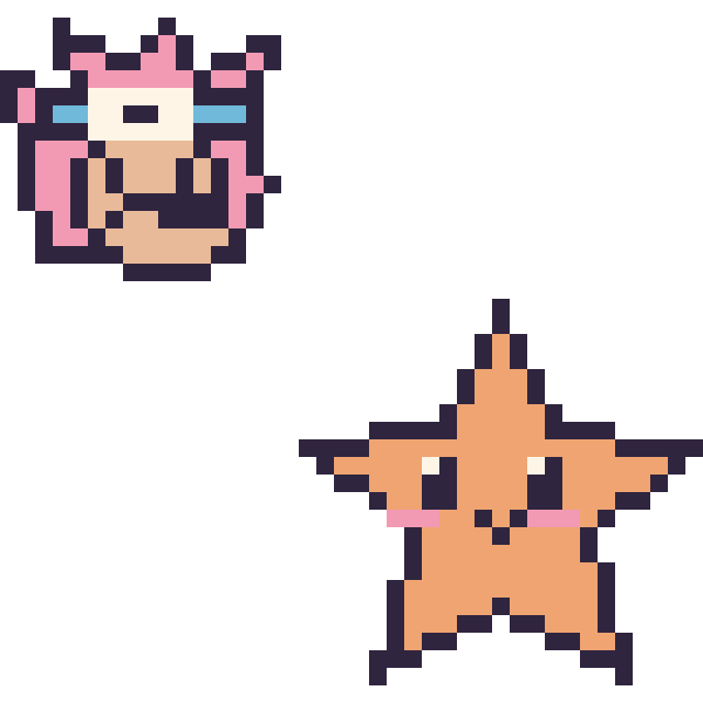 Modèle de pixel art Amy mini et Étoile de mer sur une grille de 40 par 40 cases
